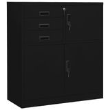 Siyah metal ofis dolabı 90 x 40 x 102 cm, ayarlanabilir raf, 3 bilyalı rulman çekmecesi, sağlam çelik yapı, dosyalama ve verimli çalışma odası tasarımı için ideal
