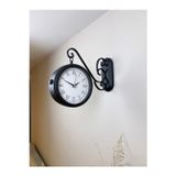 Siyah Metal Retro Çift Taraflı Istasyon Saati 36 x 25 cm