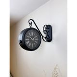 Siyah Metal Roma Rakamlı Çift Taraflı Istasyon Saati 36 x 25 cm