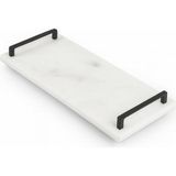 Siyah Metal Saplı Mermer Sunum Tepsisi 40X15 cm Dikdörtgen Servis Tepsisi Şık Sofra Kahve Peynir ve Tatlı Sunumları Için Siyah