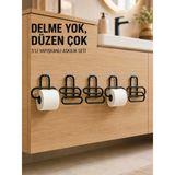 Siyah Metal Tuvalet Kağıdı Tutucu 5 Li Set Yapışkanlı Duvar Tipi Banyo Wc Askısı