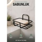 Siyah Metal Yapışkanlı Sabunluk, Banyo Sabun Tutucu Mutfak Sünger ve Tel Tutucu MT133S