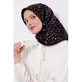 Siyah Mine Çiçeği Twill İpek Eşarp
