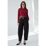 Siyah Modern Kesim Kemerli Yüksek Bel Bol Paça Kumaş Pantolon MG2618