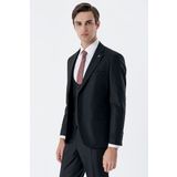 Siyah Mono Yaka Çift Yırtmaç Yelekli 6 Drop Slim Fit Dar Kesim Basic Takım Elbise 1001245186