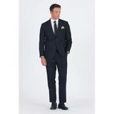 Siyah Mono Yaka Çizgili 4 Drop Comfort Fit Tam Astar Esnek Takım Elbise 1001250178