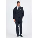Siyah Mono Yaka Çizgili 4 Drop Comfort Fit Tam Astar Esnek Takım Elbise 1001250178