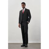 Siyah Mono Yaka Çizgili Yelekli 6 Drop Slim Fit Tam Astar Esnek Takım Elbise 1001245177