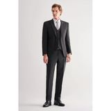 Siyah Mono Yaka Çizgili Yelekli 6 Drop Slim Fit Tam Astar Esnek Takım Elbise 1001255151