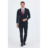 Siyah Mono Yaka Örme Beli Lastikli 6 Drop Slim Fit Yarım Astar Esnek Takım Elbise 1001250121