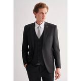 Siyah Mono Yaka Tam Astar 6 Drop Slim Fit Esnek Yelekli Takım Elbise 1001255151