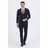 Siyah Mono Yaka Yarım Astar 6 Drop Slim Fit Beli Lastikli Takım Elbise 1001250121 - 54
