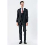 Siyah Mono Yaka Yelekli 6 Drop Slim Fit Tam Astar Esnek Takım Elbise 1001240186