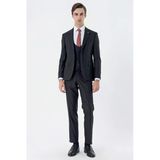 Siyah Mono Yaka Yelekli 6 Drop Slim Fit Tam Astar Esnek Takım Elbise 1001245186