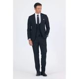 Siyah Mono Yaka Yelekli 6 Drop Slim Fit Tam Astar Esnek Takım Elbise 1001260186