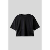 Siyah Nefes Alan Dokulu İnce Esnek Oversize Fit Performans Kadın T-Shirt - 97284