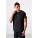 Siyah Nefes Alan Dokulu İnce Esnek Standart Fit Erkek Performans T-Shirt - 88387