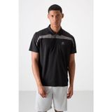 Siyah Nefes Alan Dokulu İnce Esnek Standart Fit Polo Yaka Erkek Performans T-Shirt - 88392