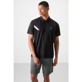 Siyah Nefes Alan Dokulu İnce Esnek Standart Fit Polo Yaka Erkek Performans T-Shirt - 88402