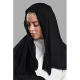 Siyah Nikah Namaz Başörtüsü Eşarp Kesik Elyaf Boncuklu Güpürlü 202213_01