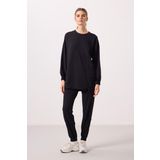 Siyah O Yaka Basic Oversize Kadın Eşofman Tunik Takım - 95347