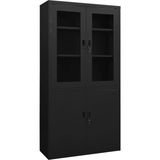 Siyah Ofis Depolama Dolabı, 90 x 40 x 180 Cm, Çelik Çerçeve, Temperli Cam Kapılar, 3 Ayarlanabilir Raf, Güvenli Dosya Depolama, Ofis, Garaj, Yardımcı - Standart - Çok Renkli