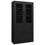 Siyah Ofis Dolabı, 90 x 40 x 180 cm, Çelik Dosya Dolabı, 3 Ayarlanabilir Raflı, 2 Kilit, Temperli Cam Kapı, Dayanıklı Metal Dosya Düzenleyici ve