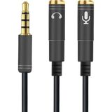 Siyah Örgü Kulaklık ve Mikrofon Çoklayıcı Aux Kablo 3.5 mm
