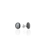 Siyah Oval Sedef Taşlı Gümüş Küpe 1X0.8cm [Oyok376]
