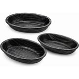 Siyah Oval Sunum Tabağı Seti, 3'lü, 26X16 Cm, Modern Tasarım, Atıştırmalık ve Yemek Servisi Için, Plastik 3 Lü