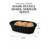 Siyah Oval Tasarım Hasır Detaylı Ekmek, Sebzelik Sepeti 27X 8 Cm