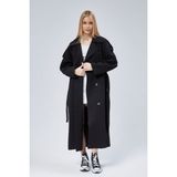 Siyah Oversize Astarlı Uzun Trençkot - 2XL