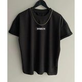 Siyah Oversıze Brooklyn Baskılı Bisiklet Yaka Unisex T-Shirt - XL
