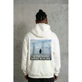 Siyah Oversize Hoodie - Sırt Baskılı "Survivor Penguin" Temalı, Felsefi Yazılı Kapüşonlu Sweatshirt - Beyaz