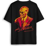 Siyah Oversize T-Shirt Atatürk Sarı Kırmızı Sırt Ön Baskılı Tişört Unisex - XL