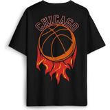 Siyah Oversize Tişört Basketbol Spor Basketball Chicago Yazı Sırt Ön Baskılı Unisex T-Shirt - M