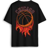 Siyah Oversize Tişört Basketbol Spor Basketball Chicago Yazı Sırt Ön Baskılı Unisex T-shirt