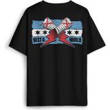 Siyah Oversize Tişört Eldiven Blue Flag cm Punk Mavi Bayrak Fitness Spor Baskılı Unisex T-Shirt - 2XL