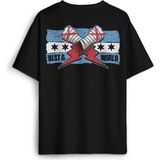 Siyah Oversize Tişört Eldiven Blue Flag cm Punk Mavi Bayrak Fitness Spor Baskılı Unisex T-Shirt - XL