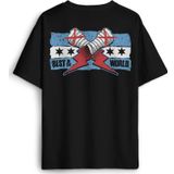 Siyah Oversize Tişört Eldiven Blue Flag Cm Punk Mavi Bayrak Fitness Spor Baskılı Unisex T-shirt