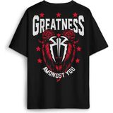 Siyah Oversize Tişört Greatness Roman Reigns Gym Spor Fitness Sırt Ön Baskılı Unisex T-Shirt - XL