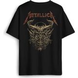 Siyah Oversize Tişört Metallica Sargı Canavar Skull Vintage Korku Sırt Ön Baskılı Unisex T-Shirt - XL