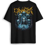 Siyah Oversize Tişört Omen Gotik Skull Gothic Corpse Bride Sırt Ön Baskılı Unisex T-Shirt - 2XL