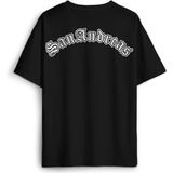 Siyah Oversize Tişört San Andreas Tipografi Sırt Ön Baskılı Unisex T-Shirt - 2XL
