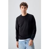 Siyah Pamuk Yumuşak Dokulu Standart Fit Basic Erkek Sweatshirt - 88363