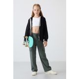 Siyah Pamuklu İçi Tüylü Yumuşak Dokulu Standart Fit Nakışlı Kız Çocuk Sweatshirt - 75149