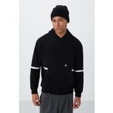 Siyah Pamuklu Kalın İçi Tüylü Yumuşak Dokulu Comfort Fit Nakışlı Erkek Sweatshirt - 88417