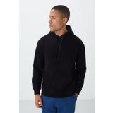 Siyah Pamuklu Kalın İçi Tüylü Yumuşak Dokulu Comfort Fit Nakışlı Erkek Sweatshirt - 88419