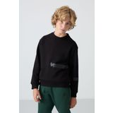 Siyah Pamuklu Kalın İçi Tüylü Yumuşak Dokulu Standart Fit Baskılı Erkek Çocuk Sweatshirt - 11238
