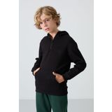 Siyah Pamuklu Kalın İçi Tüylü Yumuşak Dokulu Standart Fit Nakışlı Erkek Çocuk Sweatshirt - 11244